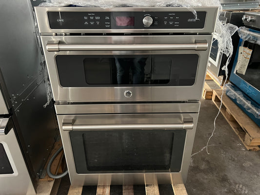 GE Cafe  CT9800SHSS 30 Inch Built-In Combination Wall Oven with True Convection, Speedcook Technology, Self-Clean, GE Fits! Guarantee, 5.0 cu. ft. Oven Capacity, 1.7 cu. ft. Microwave, Glass Touch Controls, Star-K Certified and Sabbath Mode , 369465