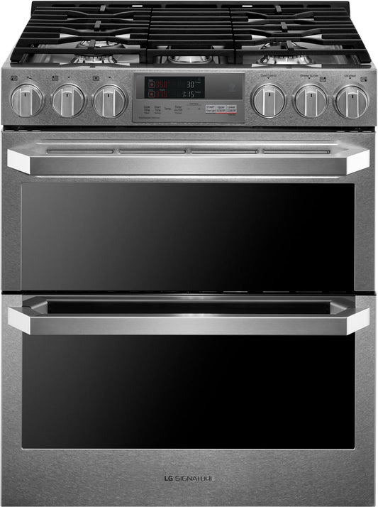 LG Signature Series  LUTD4919SN 30 Inch Slide-In Dual Fuel Smart Range 5 Sealed Burners, 7.3 cu. ft. , ProBake Convection, Infrared Heating, Stainless Steel Touch Control, Wi-Fi,  , 369650
