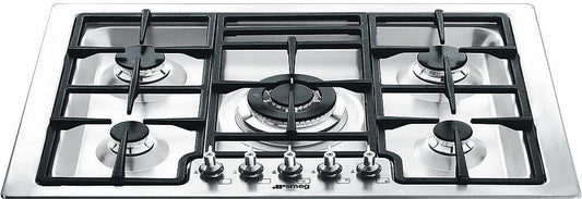 Smeg Classic Design  PGFU30X 30 Inch Gas Cooktop with 5 Sealed Burners, Continuous Cast Iron Grates, Double Inset Super Burner, Safety Valves, Automatic Electronic Ignition, and Extra Wide Stainless Steel Frame 369632